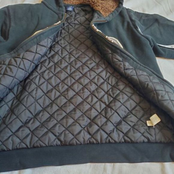 GAP Youth Size 2XL XXL Logo Zip Heavy Black Fur Hoodie - Picture 6 of 12